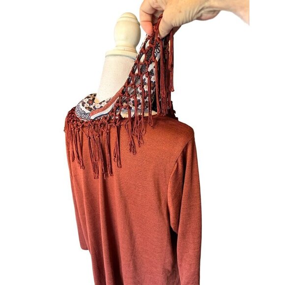 Style & Co Womens Plus Size 3X Rust Tunic Top Removable Fringe Scarf Stretch NEW - Picture 6 of 11
